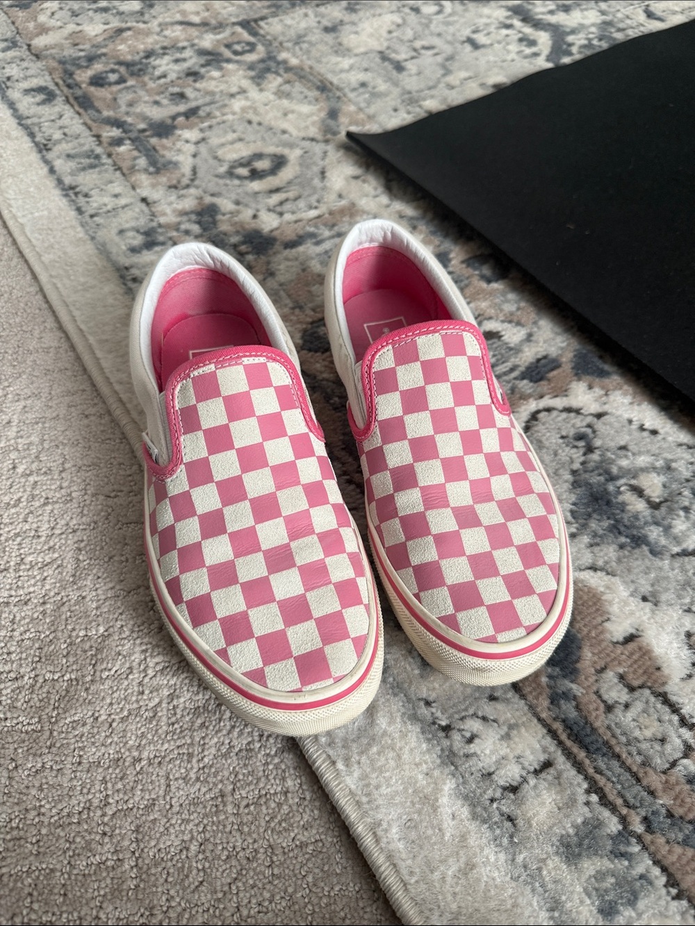 Vans Pink and White Checkerboard Slip-On Sneakers